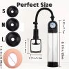 Vacuum pump toys for men with pressure gauge, with 1 realistic vaginal sleeve, 3 silicone sets of men's penis pump